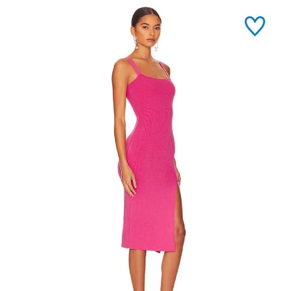 Superdown Zoe Square neck dress fuschia pink knit midi bodycon Revolve New - Picture 3 of 9